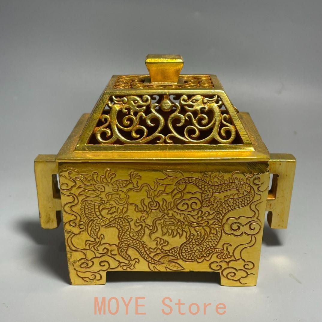 銅制 竜紋透かし彫り蓋宣徳方炉 室内香炉 香道具 茶道具 装飾品 工芸品 銅制 竜紋透かし彫り蓋宣徳方炉 室内香炉 香道具 茶道具 装飾品 工芸品