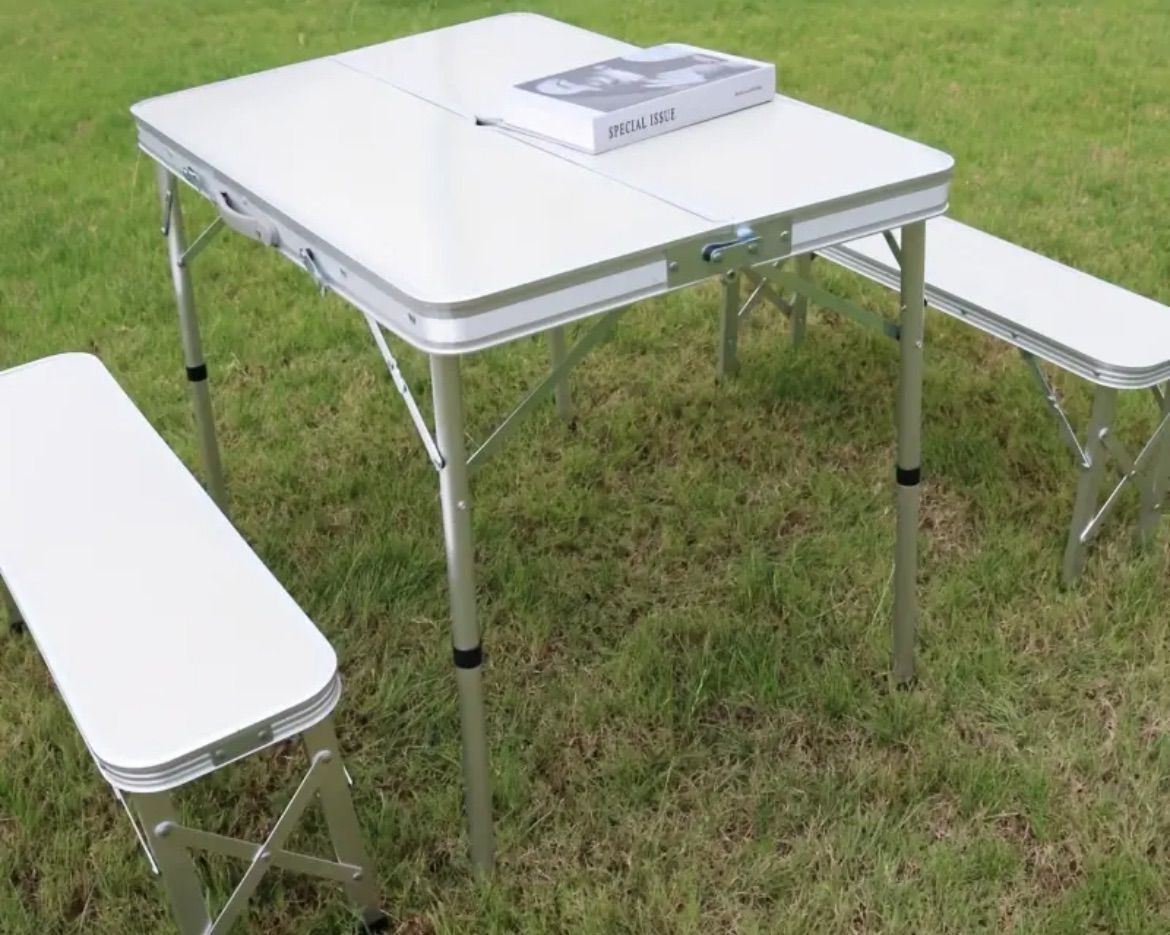 展示品】ナラ無垢材座面の3連ベンチ テーブル付き椅子 アウトドア