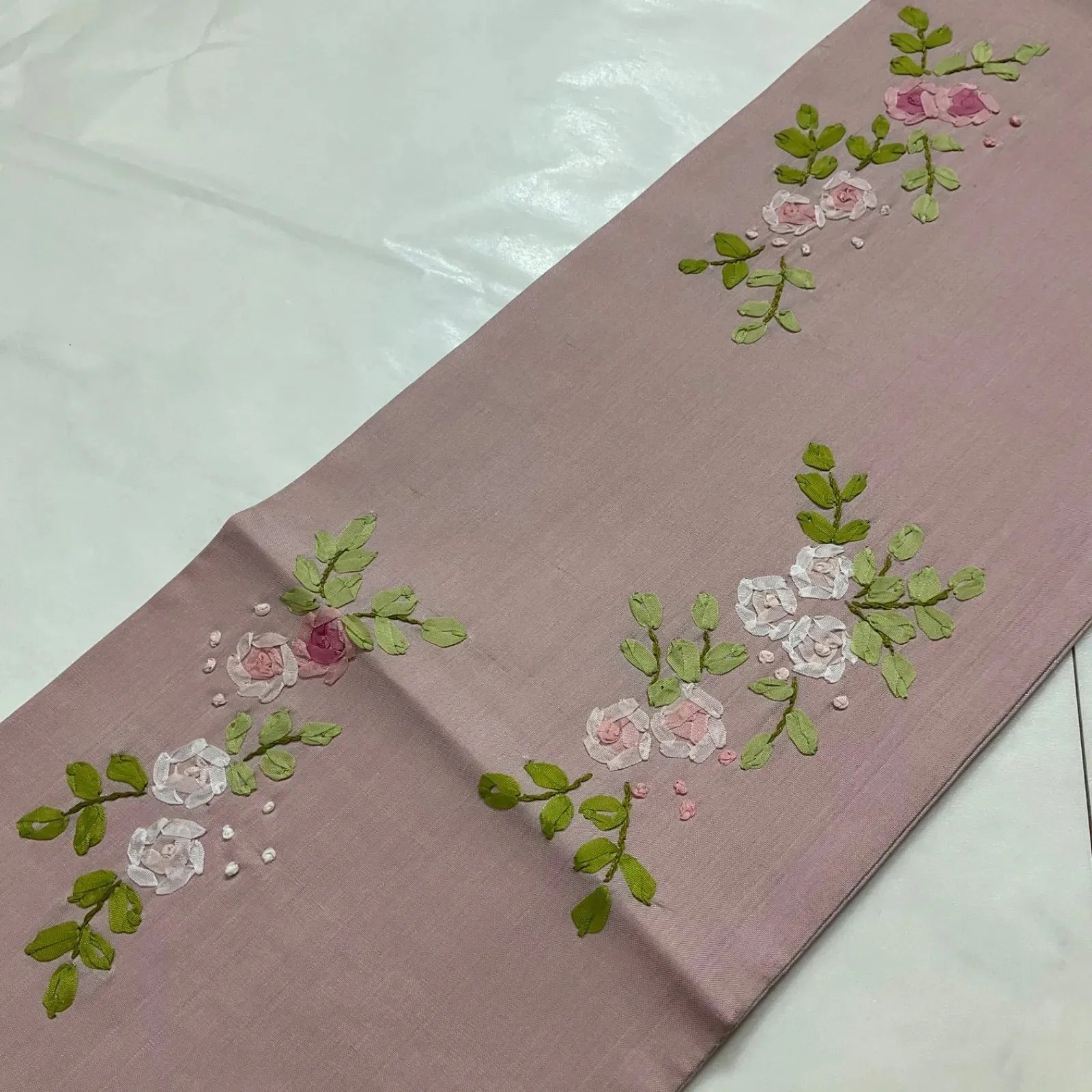 kimono one●厳選● 同然●kosode●刺繍が素敵な半幅帯●正絹●長尺●半幅帯半巾帯小袋帯●390㎝●着物帯小紋普段着半幅帯単衣浴衣