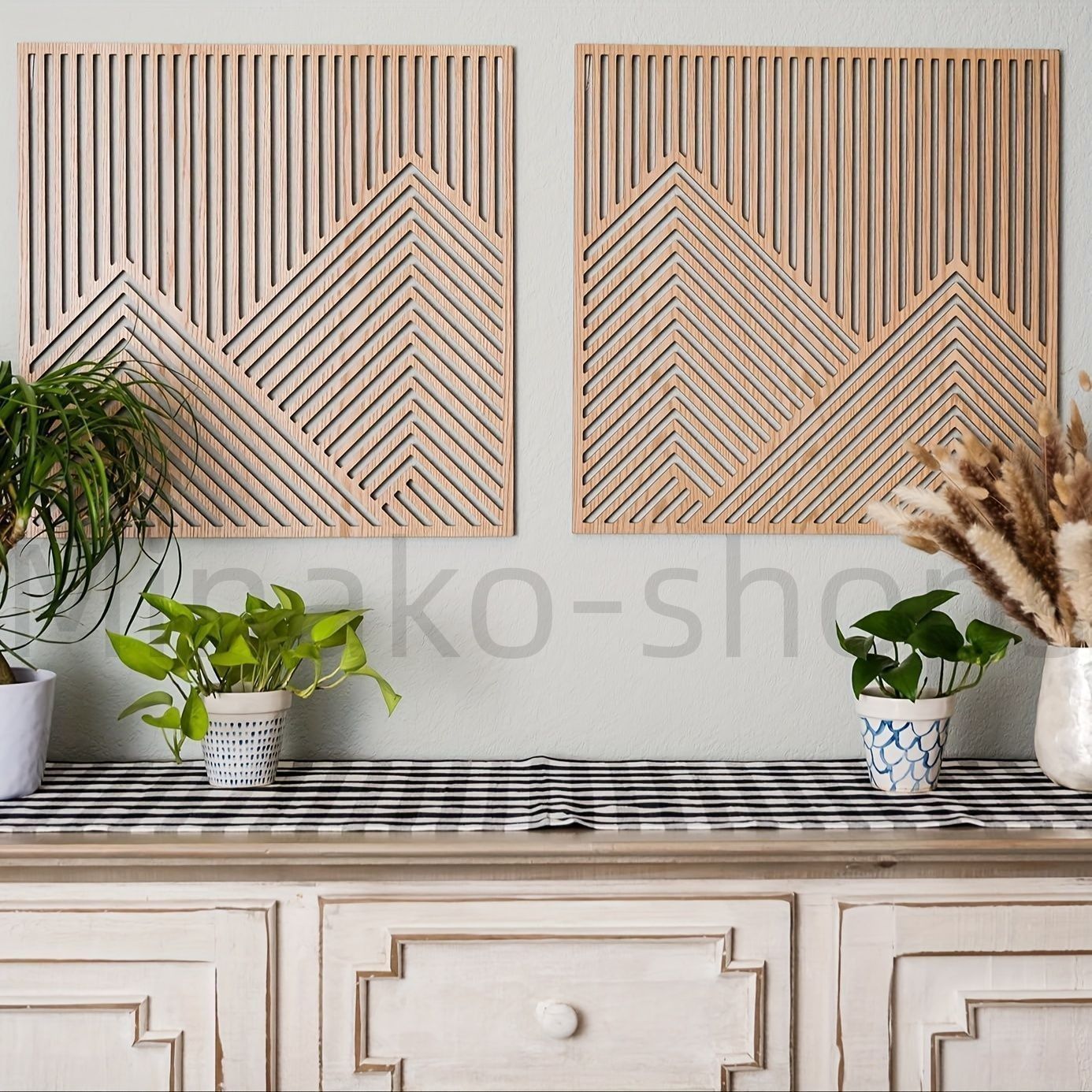 ミニマリスト ペールグリーン グレーアート 木製フレーム