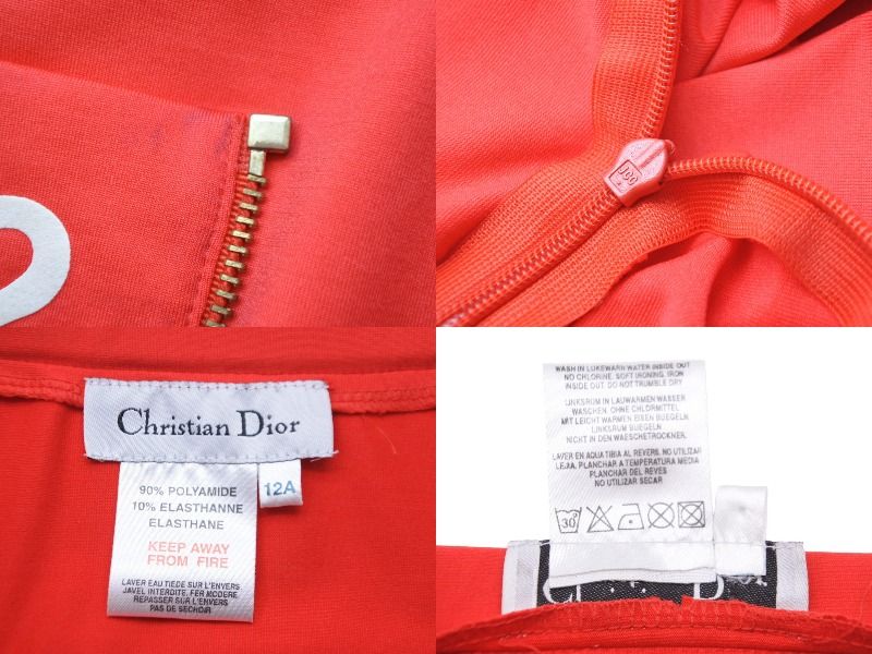 ChristianDior クリスチャンディオール スカート 3 12 ポリアミド エラスタン レッド ゴールド金具 サイズ12A 美品  52701
