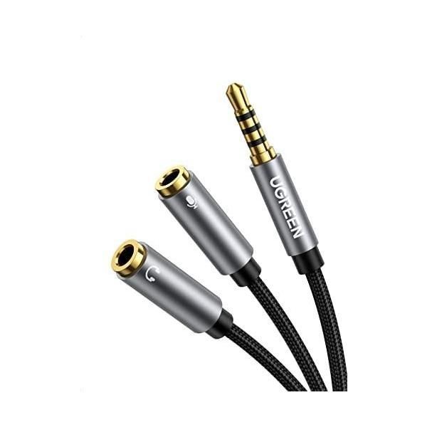 UGREEN 3.5mm オーディオ変換ケーブル 4極 TRRSステレオミニプラグ イヤホン ヘッドホン マイク 分配ケーブル 無酸素銅芯線 スマホ