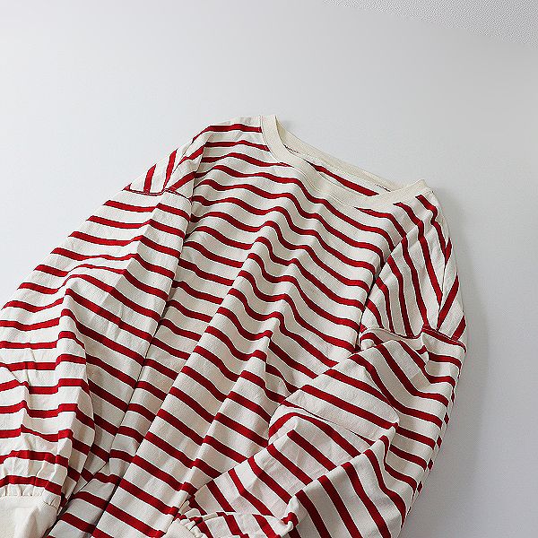 ネストローブ nest Robe コットンデラヴェボーダーオーバーサイズカットソー 01221-1158 ネイビー×ホワイト サイズ：F 美品 2022SS nest Robe ネストローブ 01221-1158 コットンデラ
