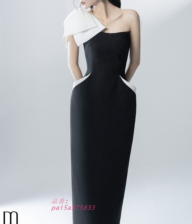 パーティードレス 韓国 ミモレ丈 タイト ワンショルダー ドレス バイ 体系カバー おしゃれ キャバ エレ タイトドレス リボン 大人 pai5a975833
