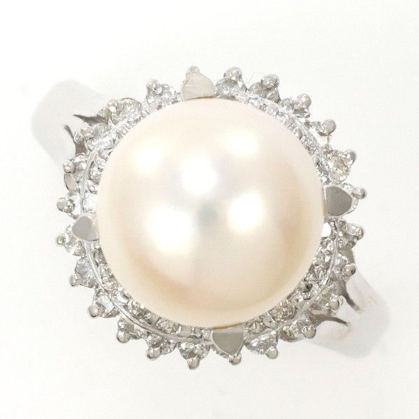 PT900 リング 指輪 10号 パール（真珠） 約9mm ダイヤ 0.40 総重量約