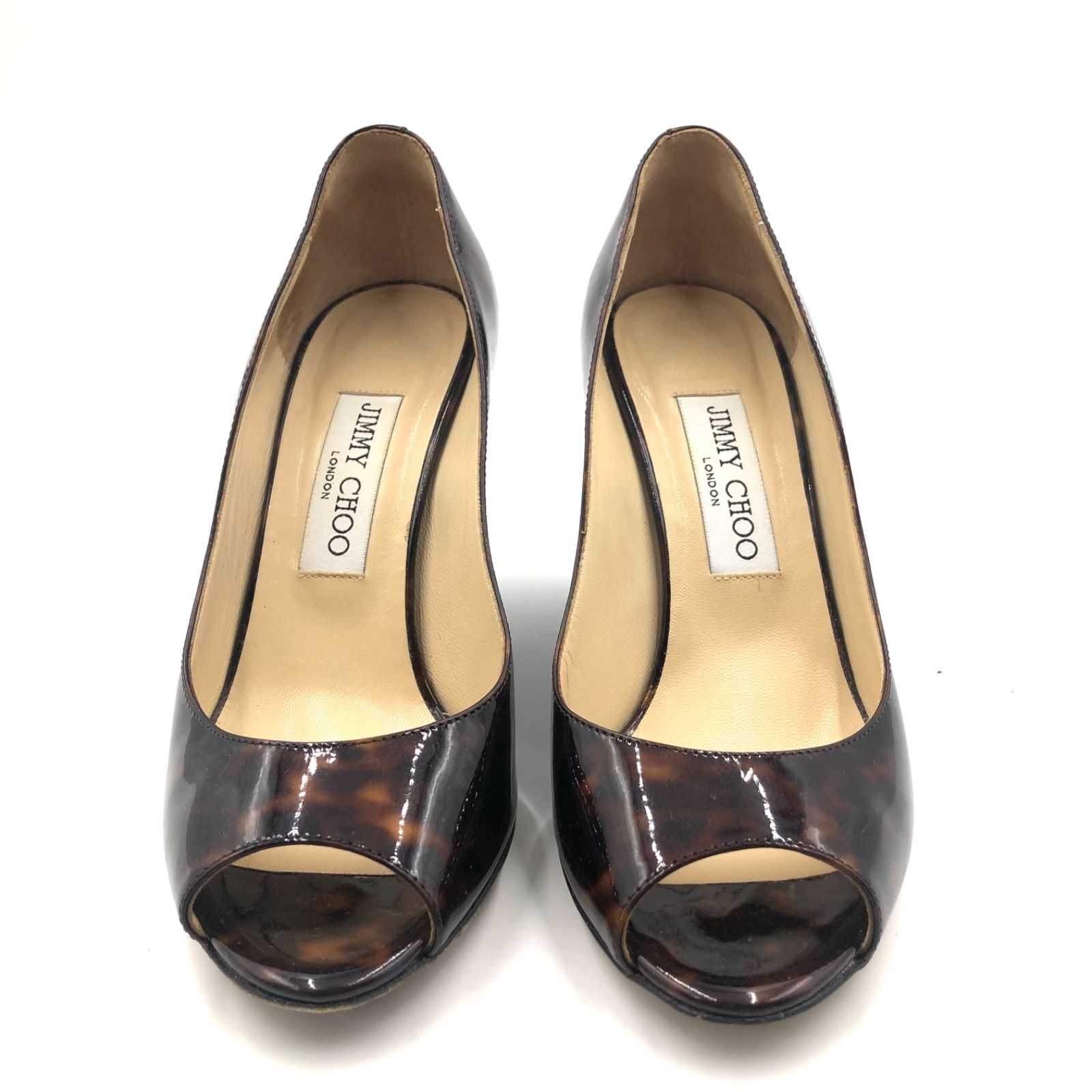 □美品□JIMMY CHOO ジミーチュウ ウェッジソール オープントゥパンプス べっ甲柄 エナメル パテントレザー ブラウン系 イタリア製  サイズ37.5(24.5cm) - メルカリ