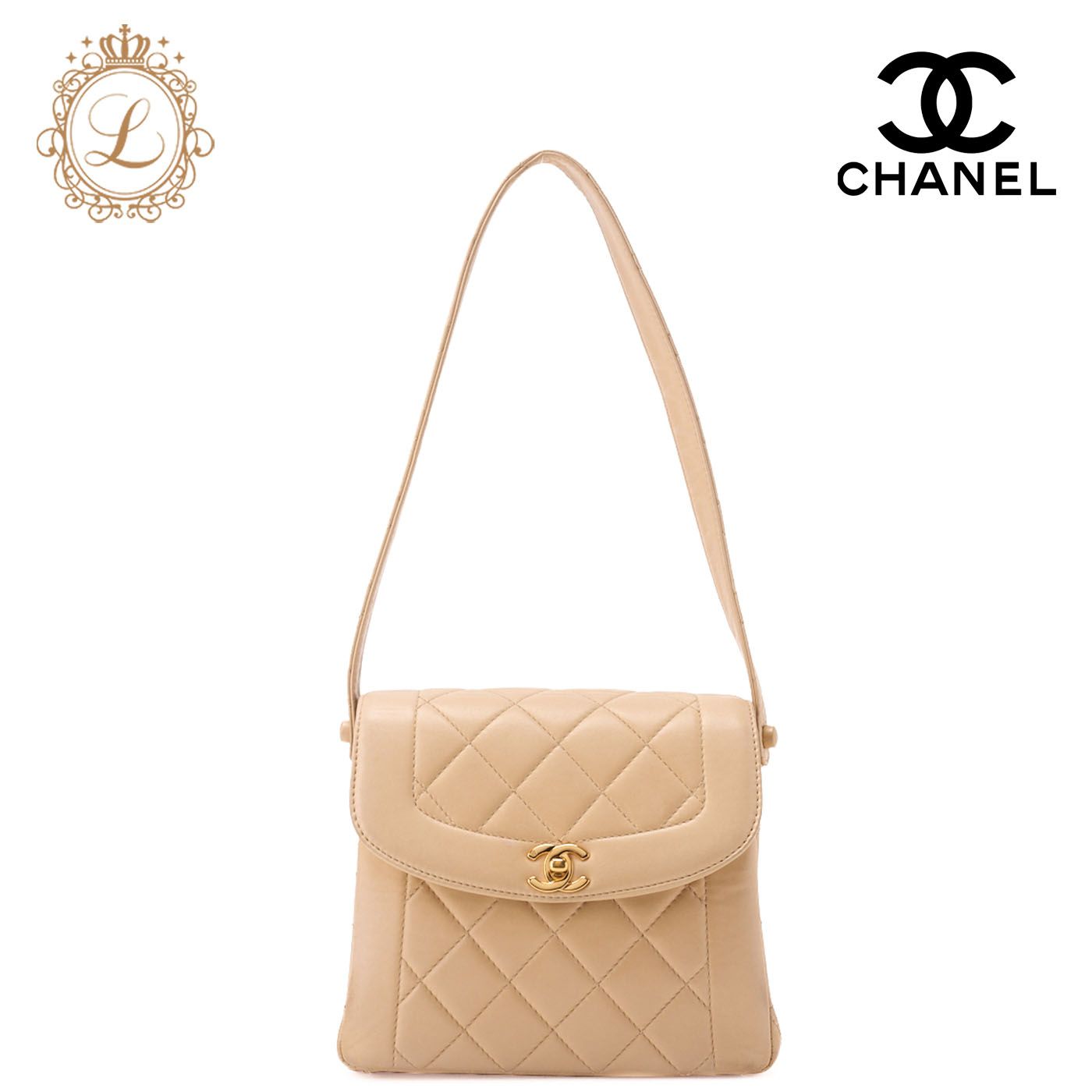 CHANEL シャネル マトラッセ ダイアナフラップ ワンショルダーバッグ ラムスキン ベージュ ゴールド金具 ショルダーバッグ ハイブランド 送料無料