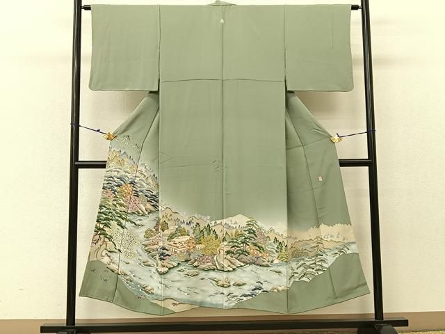 【逸品】●作家訪問着●縮緬●流水文様● 逸品】○作家訪問着○縮緬○流水文様○ 平和屋着物▽訪問着 単衣 流水