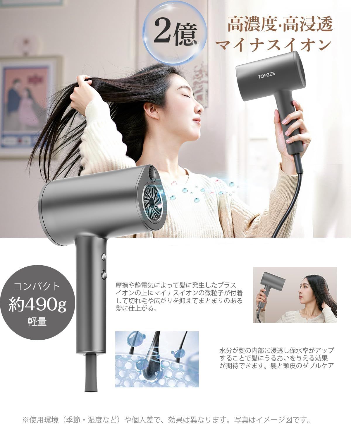 【新品】TOPZEE ヘアドライヤー 速乾イオンドライヤー Amazon | ドライヤー 「美髪×速乾」 TOPZEE ヘアドライヤー 70m