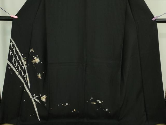 平和屋着物□極上 訪問着 ロング丈 螺鈿 籬楽器花文 黒地 金彩 さが美