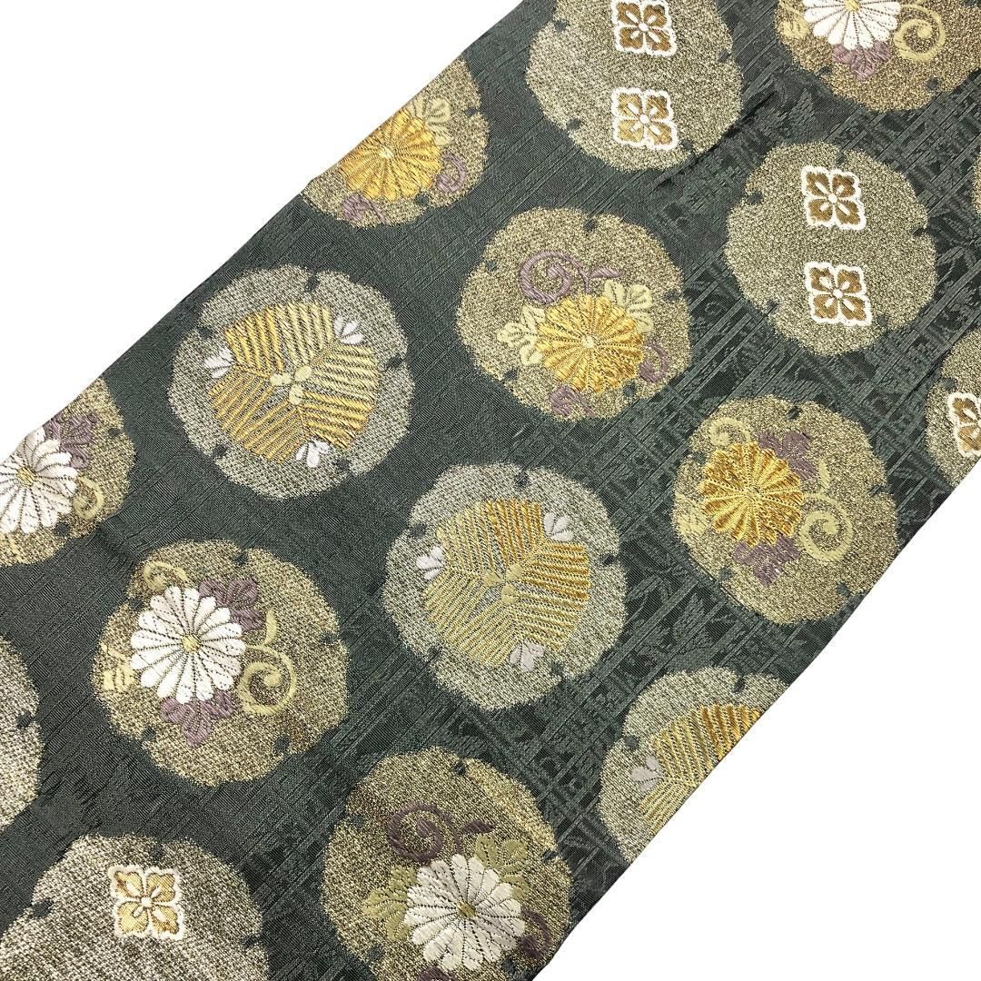 袋帯 雪輪 菊 松 花菱 刺繍 金糸 鈍色 O-5010 - メルカリ 袋帯 雪輪 菊 松 花菱 刺繍 金糸 鈍色 O-5010 - メルカリ