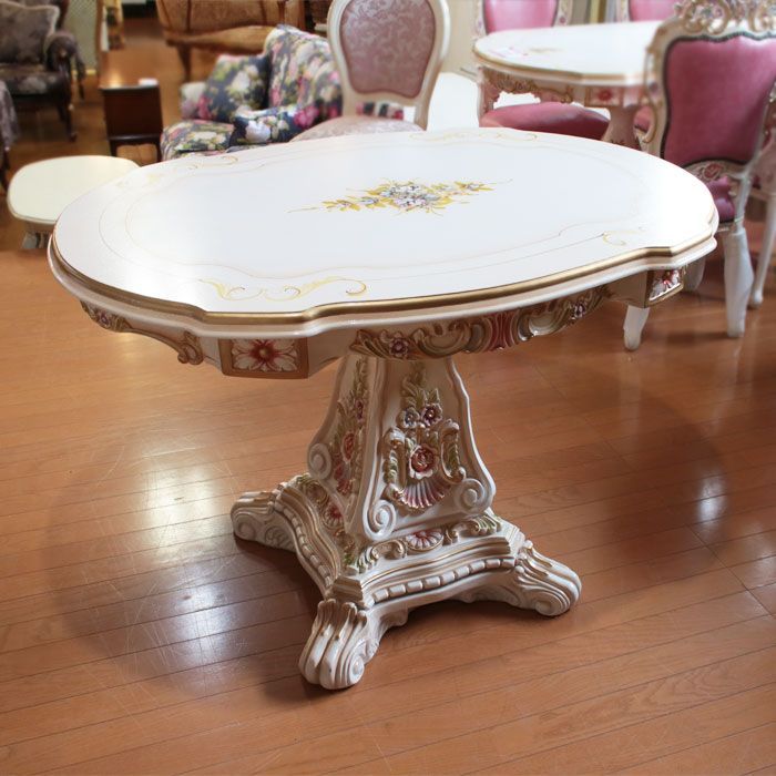 ロココ調ダイニングテーブル rococo dining table 幅120cm テーブル ハンドペイント 輸入家具 インテリア ダイニング ロココ  机 食卓 リビング おしゃれ かわいい クラシック家具 - メルカリ