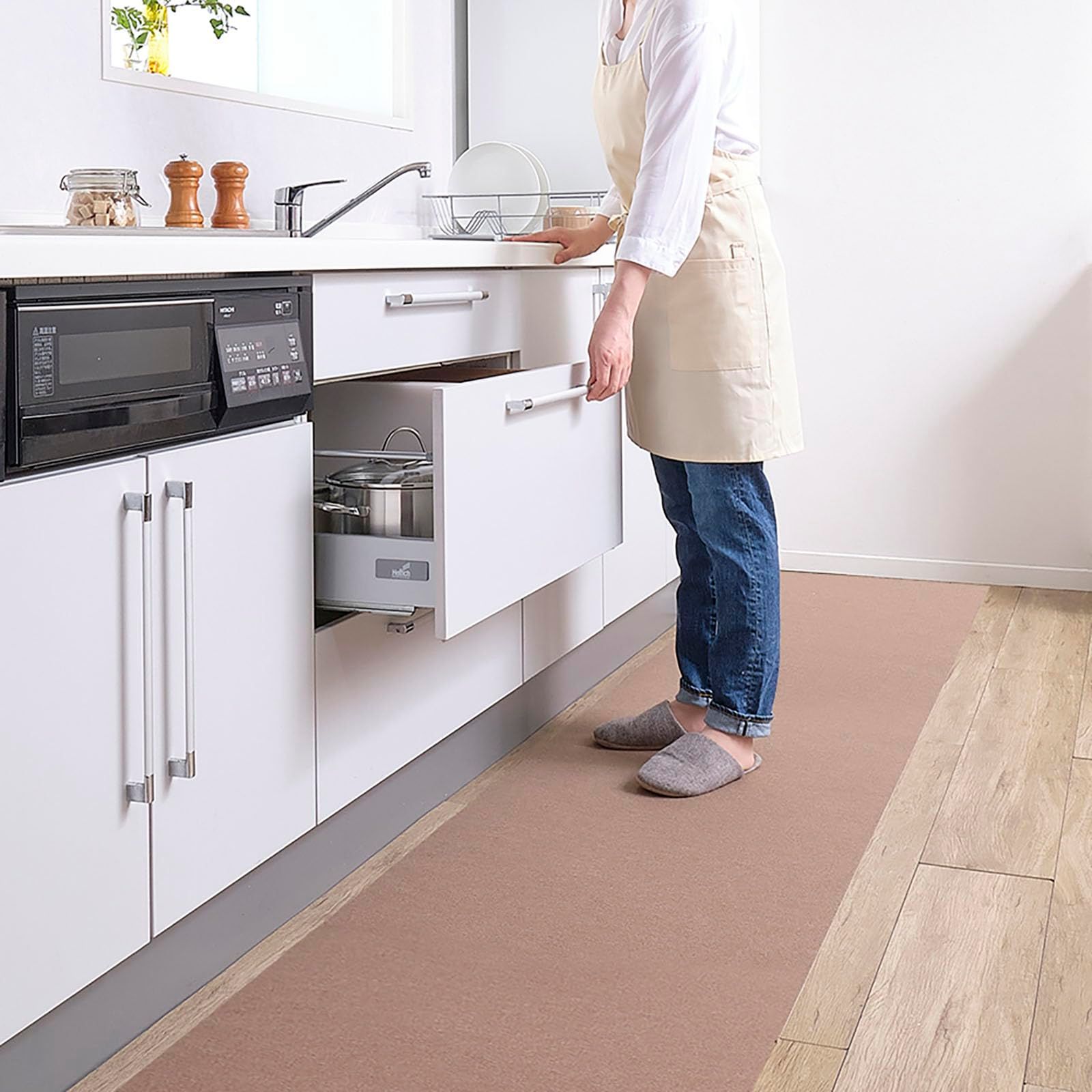 ロング 60×270cm 台所マット ずれない ブラウン キッチンマット 洗える】サンコー おくだけ吸着 消臭 撥水 KM-80 【日本製