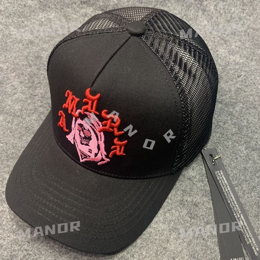 新品 アミリ AMIRI ロゴ刺繍メッシュキャップ 黒 赤 新品 アミリ AMIRI ロゴ刺繍メッシュキャップ 黒 赤