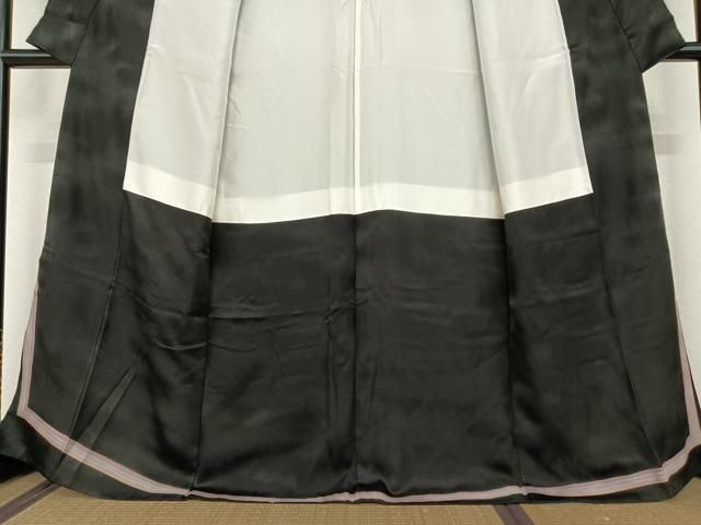 平和屋着物○訪問着 草花文 暈し染め 黒地 金彩 正絹 逸品 AAAU8210zg