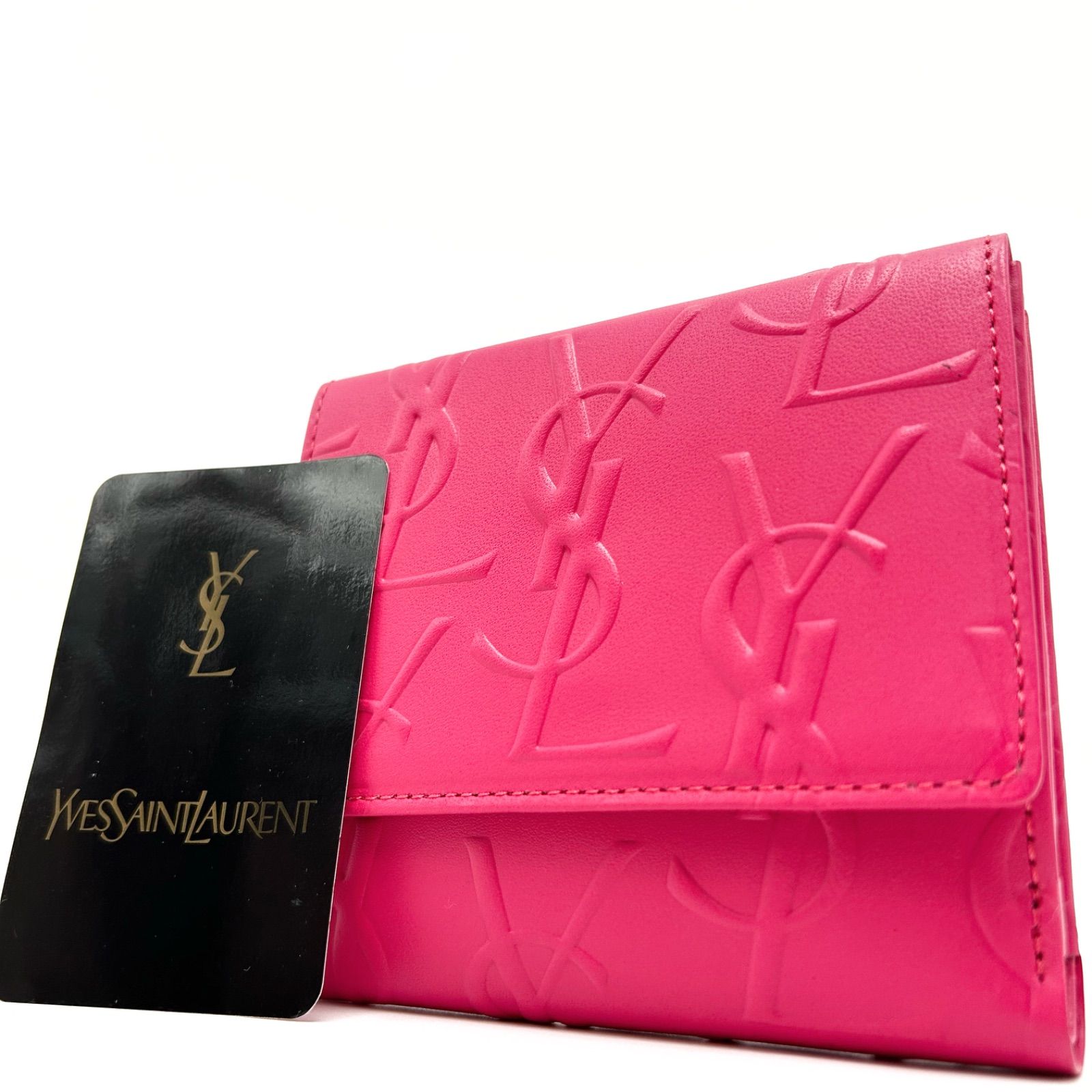 美品 Yves Saint laurent イヴサンローラン YSL 三つ折り財布 ロゴ型押し レザー ピンク メンズ レディース ユニセックス -  メルカリ