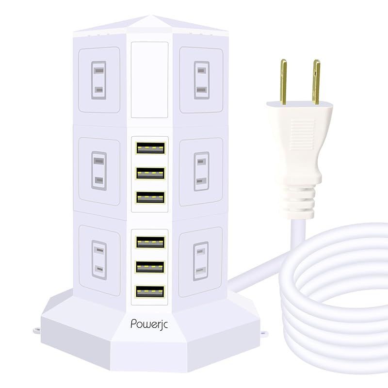 電源タップ タワー式 6USB 8コンセント 急速充電 雷ガード 過負荷保護 8コンセント 急速充電 雷ガード 過負荷保護 電源タップ タワー式