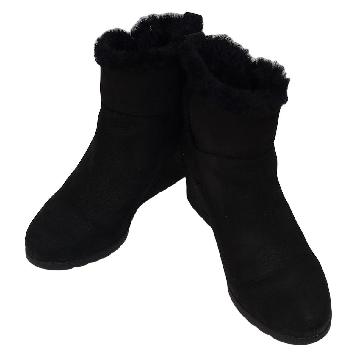 UGG アグ ショートブーツ 24.5 レディース デヴォラ 1103824 黒 ウェッジソール ムートン