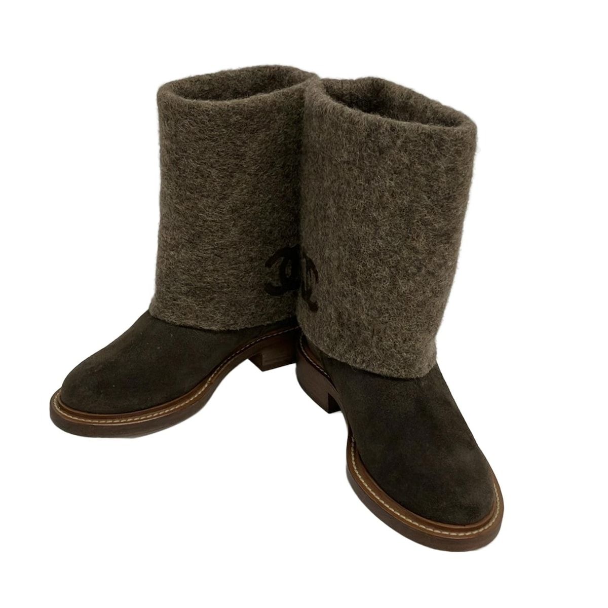 CHANEL シャネル ショートブーツ 35C レディース - ブラウン×ダークブラウン ココマーク ウール