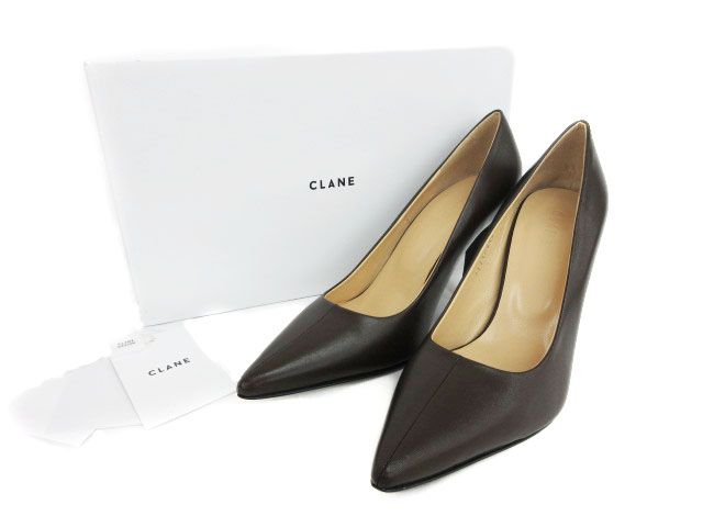 個性的 クラネ CLANE パンプス ポインテッドトゥ ハイヒール レザー 牛革 センターライン ベーシック シンプル 36 茶 ブラウン cys