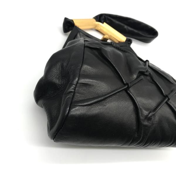 FENDI フェンディ レザー ロゴ がま口 ミニ ハンド バッグ ブラック 美  