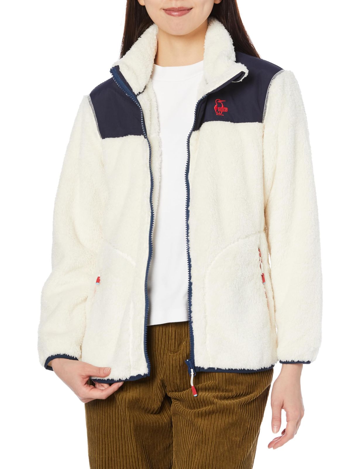 [チャムス] アウター Elmo Fleece Jacket レディース Ivory/Navy L