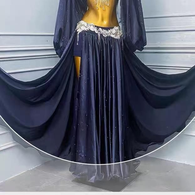 ベリーダンス オリエンタル衣装 トップス スカート オーダーメイド ステージ衣装 上下セット オリエンタルベリーダンス服 ビーズスパンコール ネイビー WHITEMONARCHHOTEL_COM