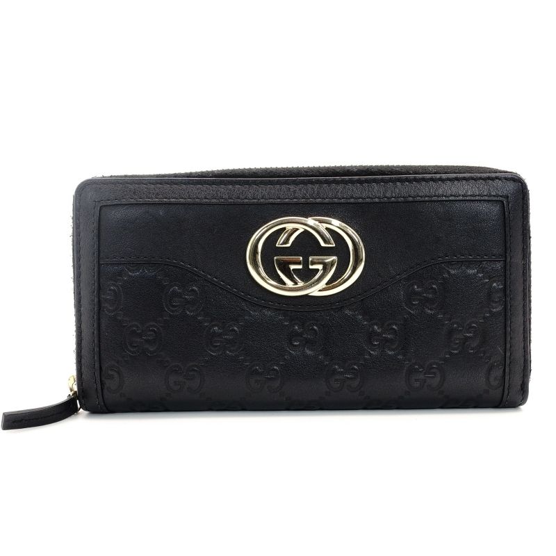 グッチ GUCCI GG シマ 長財布 ブラック レザー ジッパー 黒 GGロゴ 財布 メンズ 7-9-050