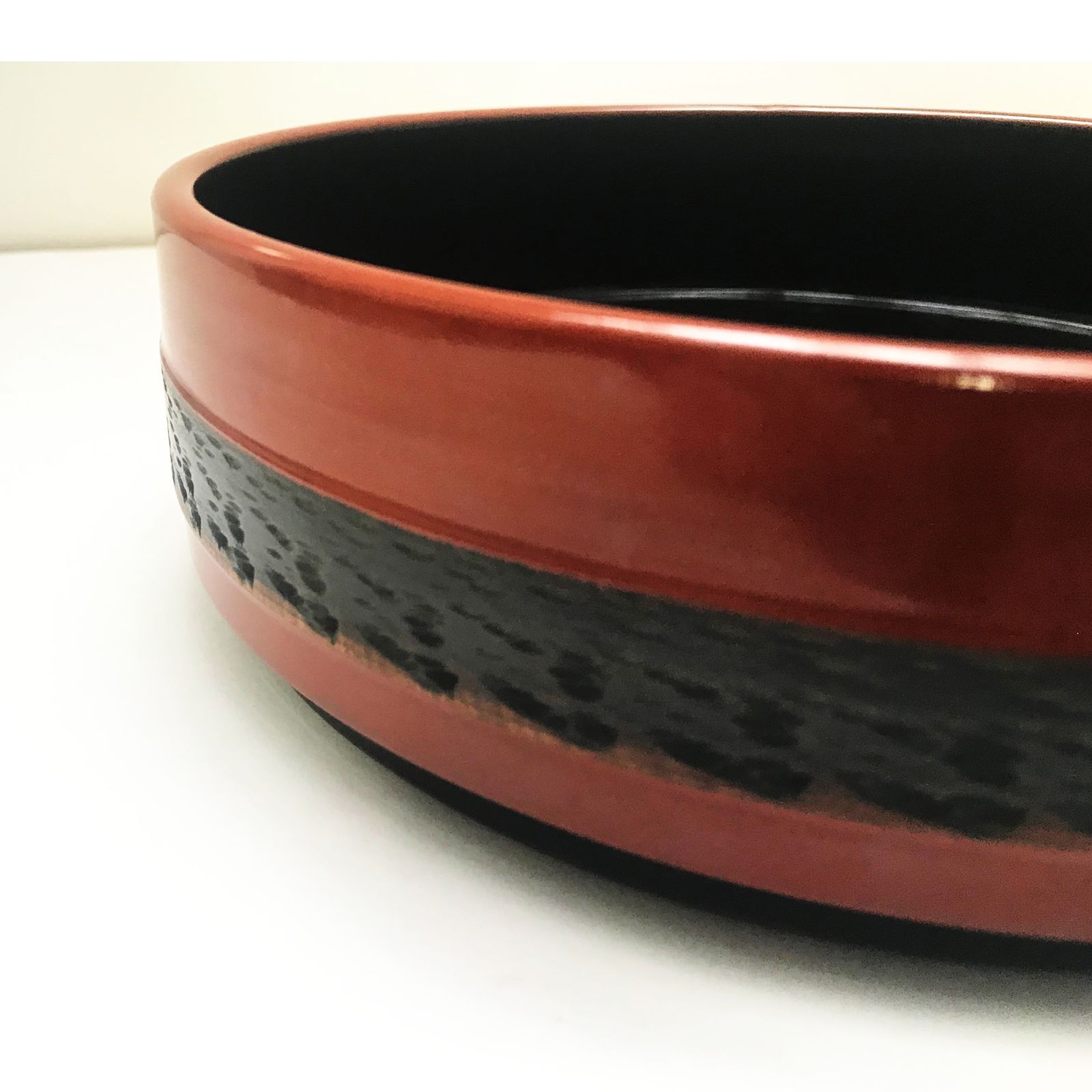 昭和の寿司桶】木製漆塗り・くり物・木彫りタガ（枯れ朱）・7寸