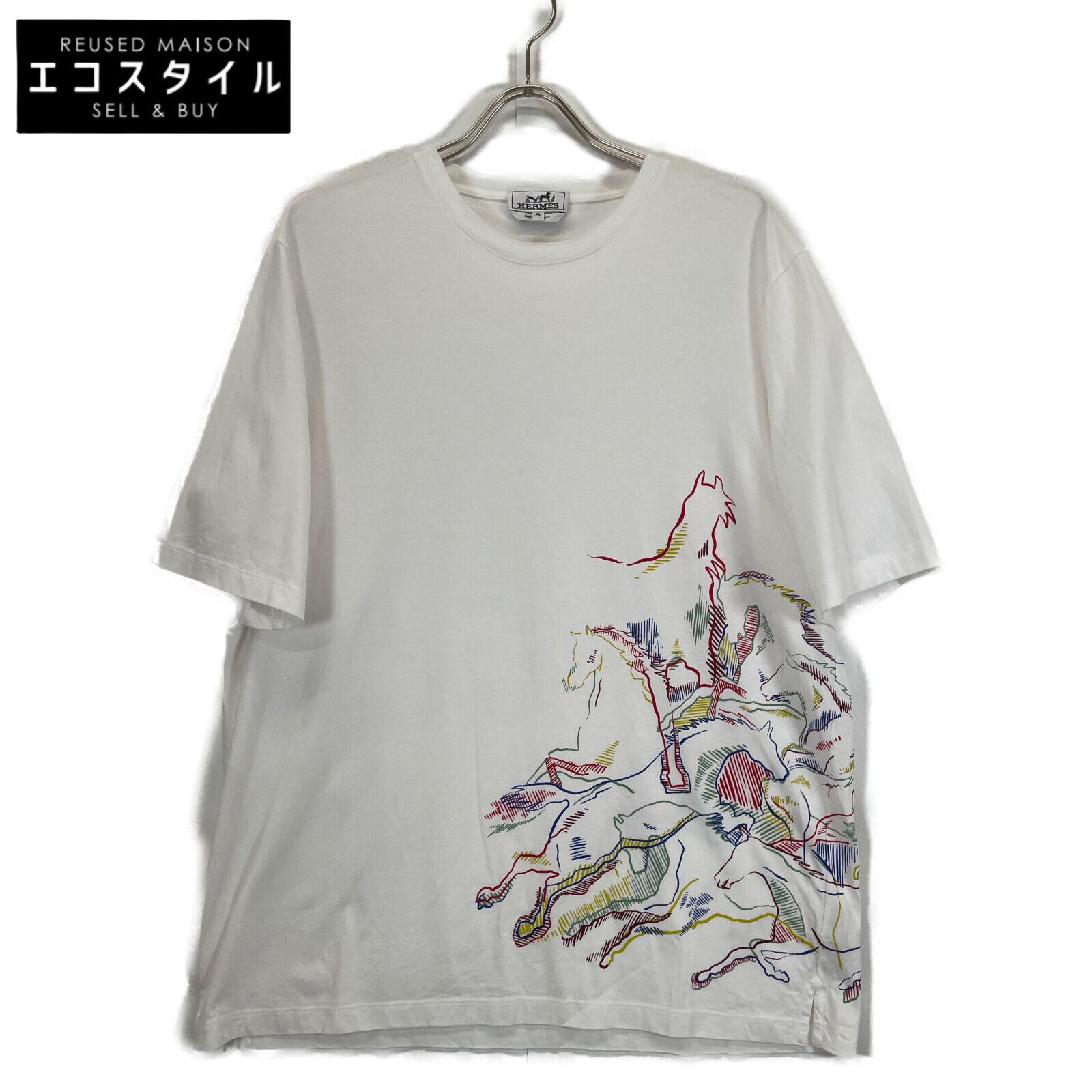 HERMES エルメス ホワイト カルヴァガード ホース Tシャツ XL