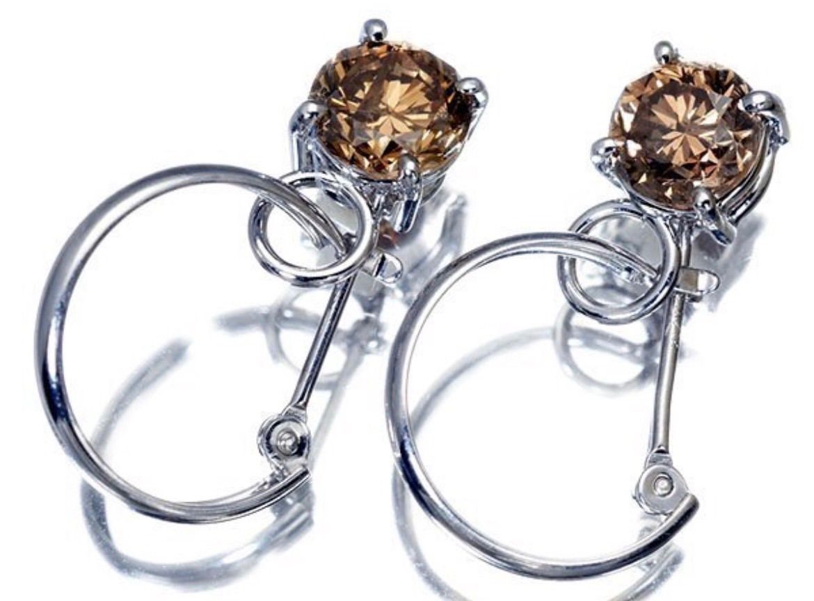 K18WG/K14WG天然ブラウンダイヤモンド2.152ctピアス 新品仕上げ済み