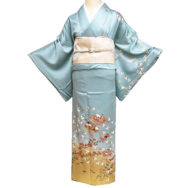 ☆専用☆美品 銀駒刺繡 夏着物 正絹 絽風を解く扇子！”訪問着 E-20 ☆専用☆美品 銀駒刺繡 夏着物 正絹 絽風を解く扇子！”訪問着 E