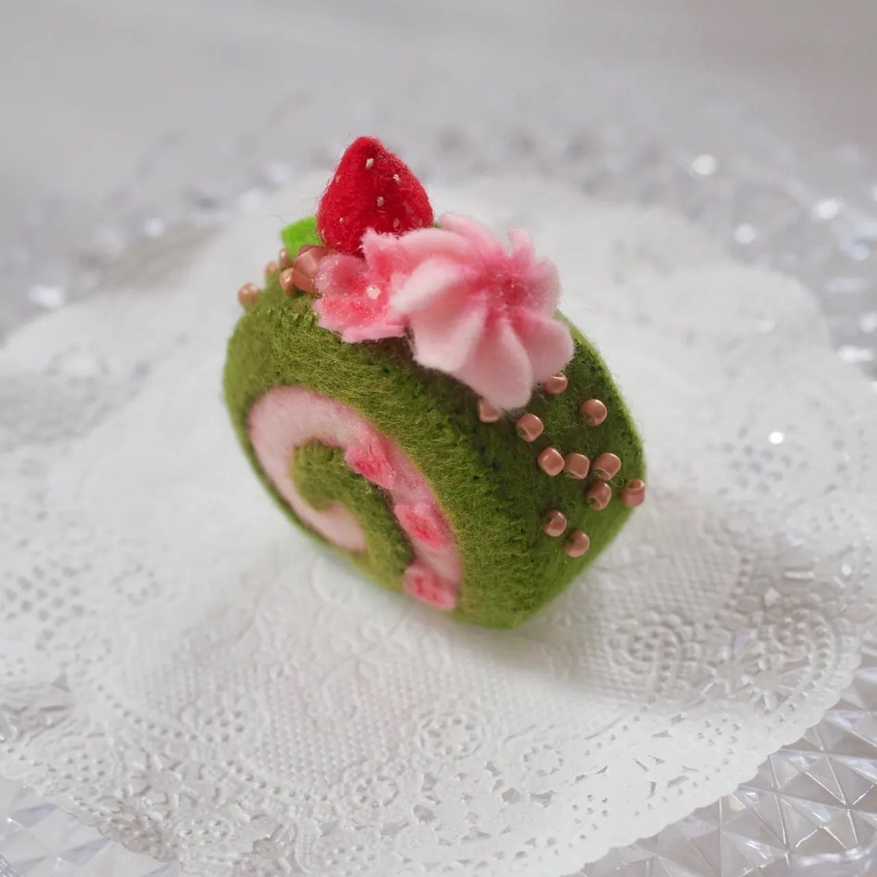 抹茶×桜のフェルトケーキ&ロールケーキ2個セット 桜餅 フェルト雑貨