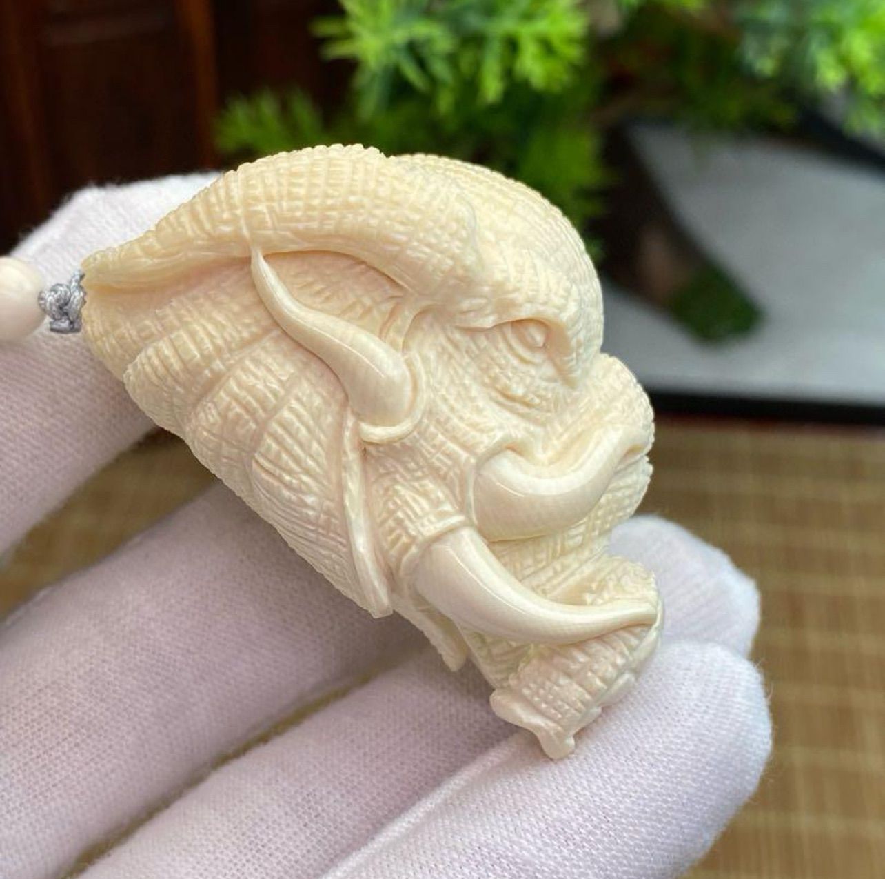 天然マンモス牙美しい手作り彫刻象神握り物ブレスレット