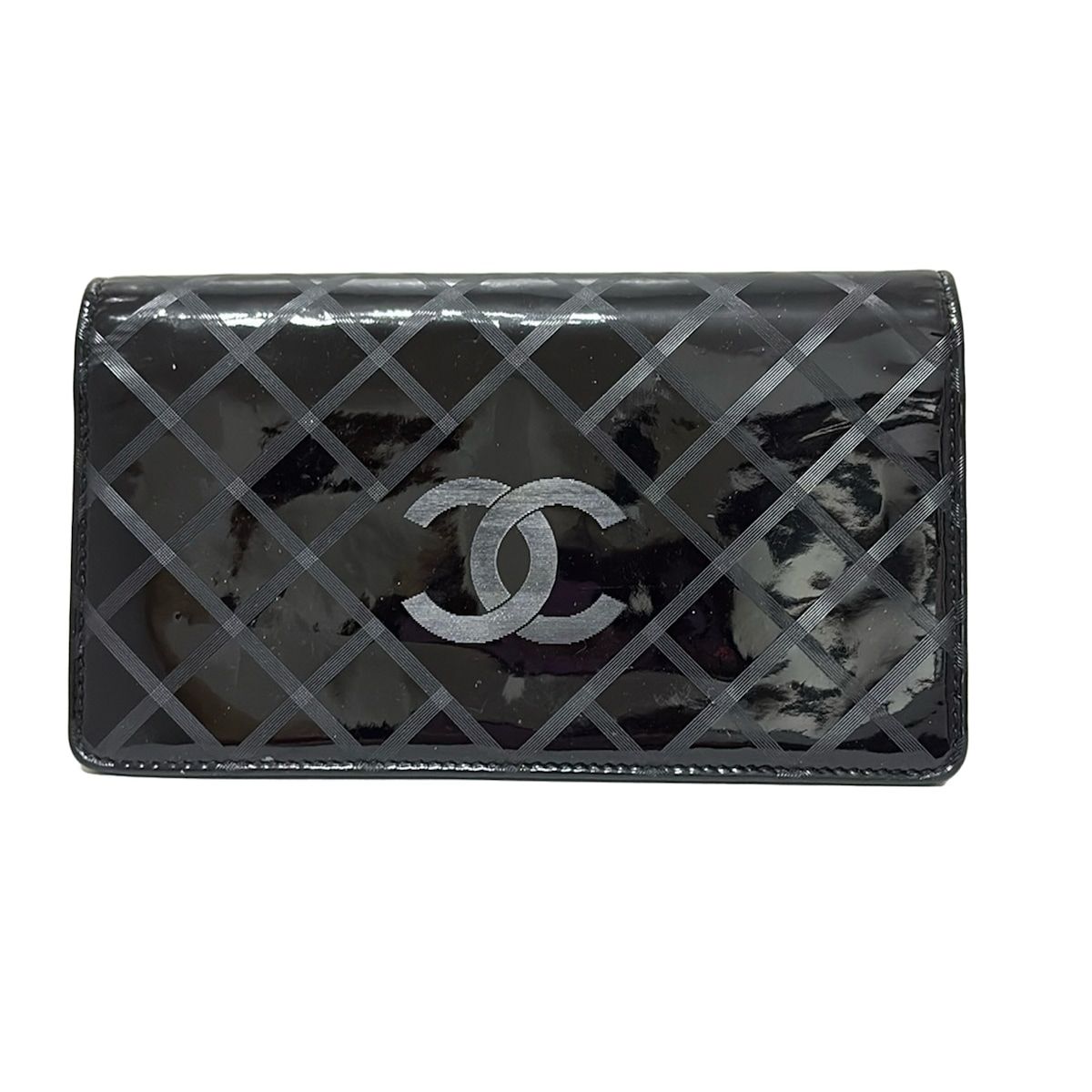 CHANEL シャネル 長財布 - 黒 チェック柄|ココマーク レザー