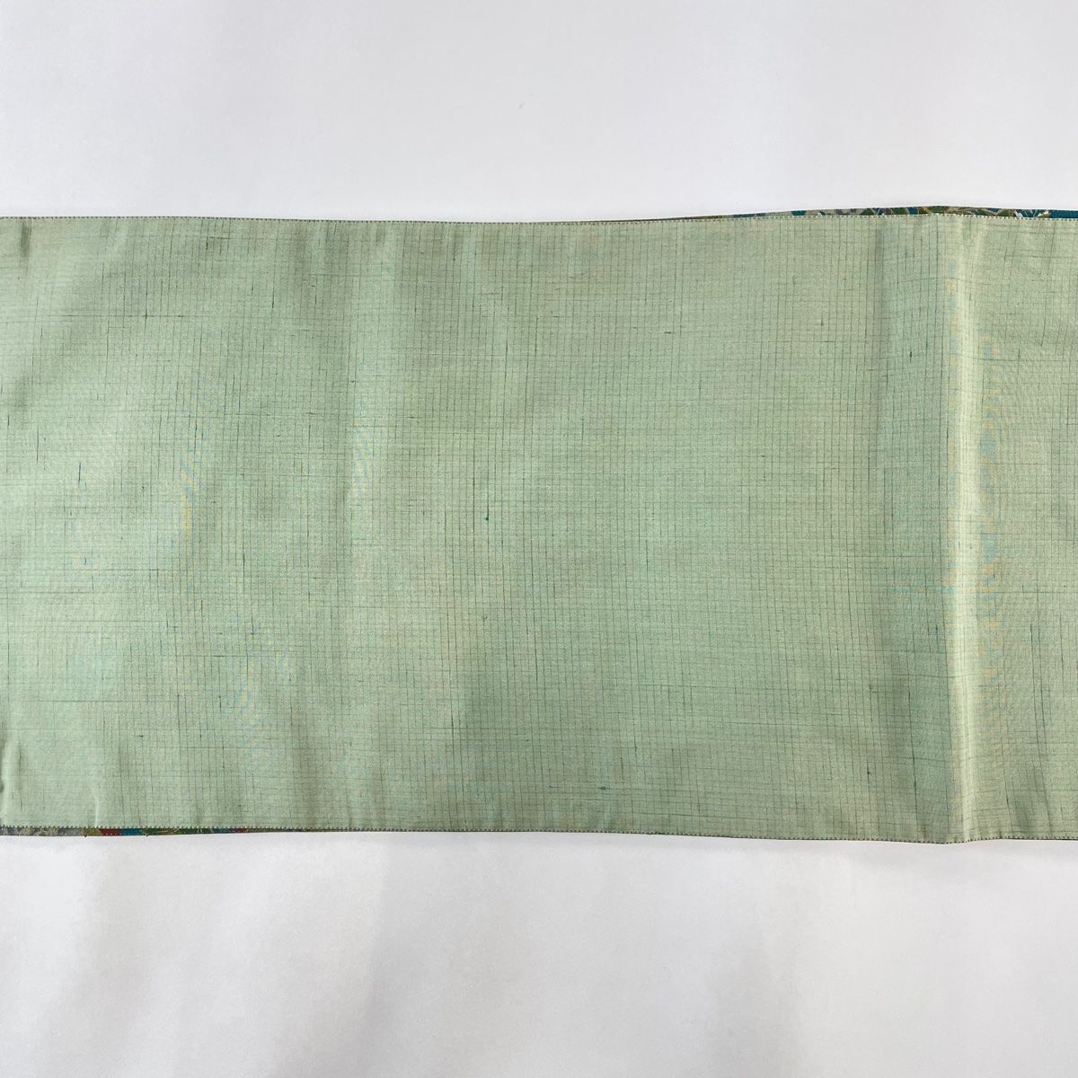 A21 新品　紬地　全通袋帯　美品 秀品 紬縞 幾何学 正絹 袋帯 秀品 紬地 幾何学模様 絞り 焦茶色 全通 正絹 【中古