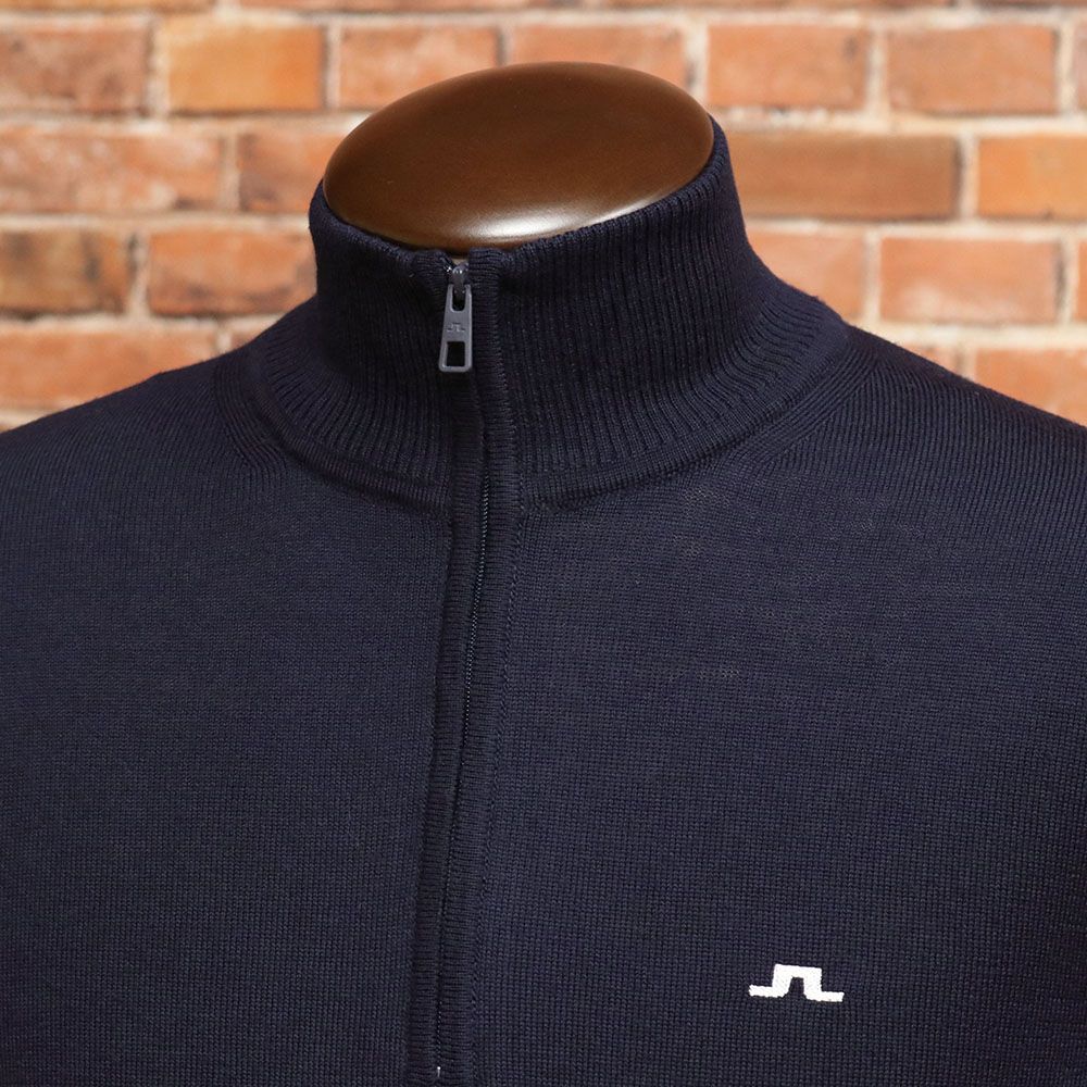 秋冬 J.LINDEBERG 50 XL サイズ ハーフジップニット 071-19910 メリノウール セーター 長袖 ロゴ シンプル ゴルフ メンズ 紳士 ジェイリンドバーグ 紺 ネイビー mc147