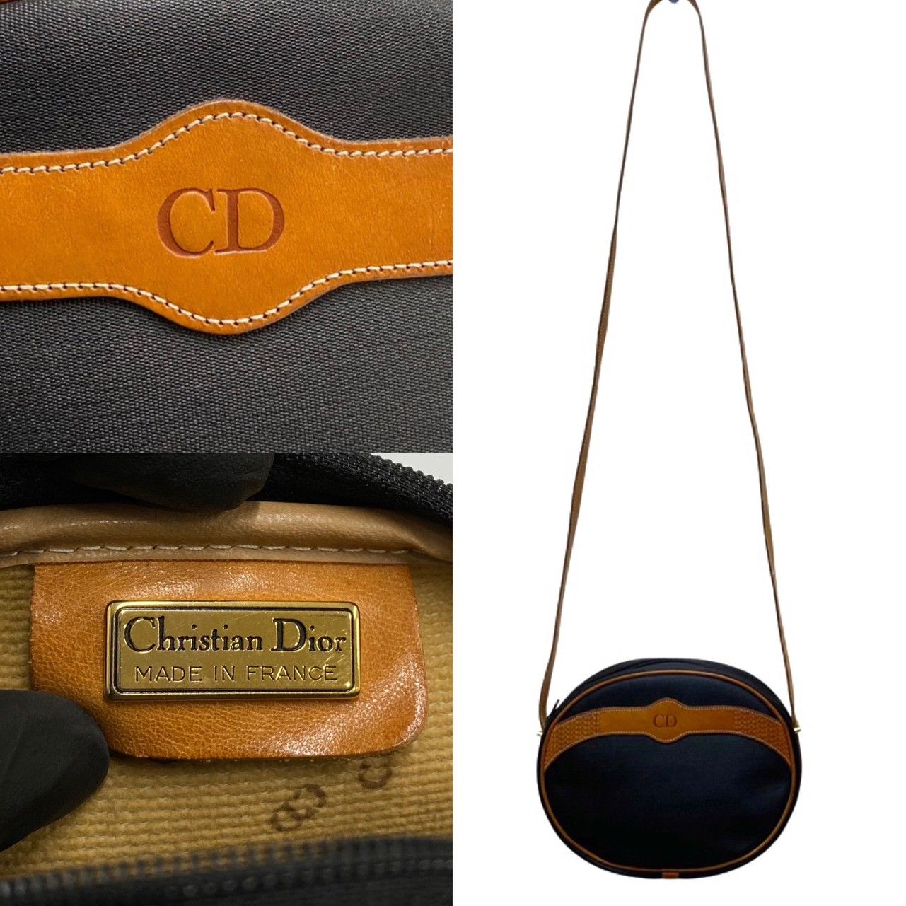 極 美品 レア Christian Dior ディオール CD ロゴ 型押し レザー 本革 