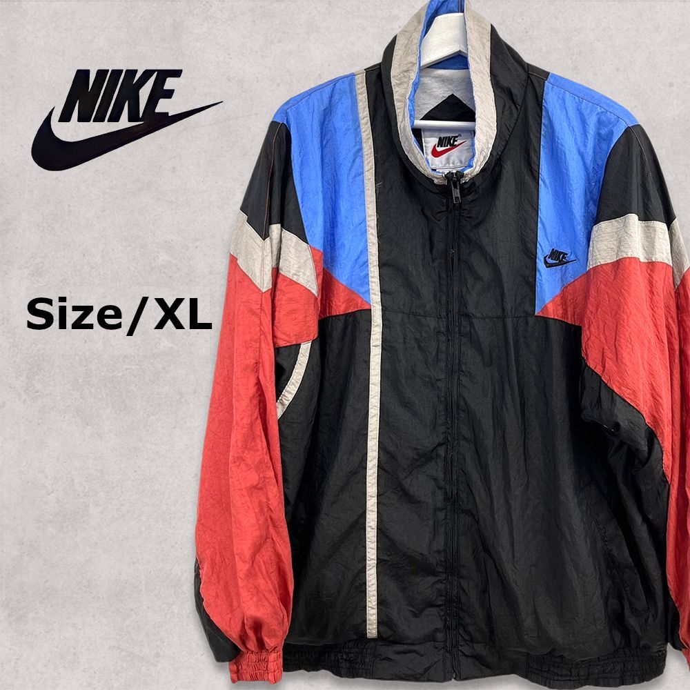 【激レア】ナイキ 90s 白タグ ヴィンテージナイロンジャケット  XLサイズ 赤×青×白  オーバーサイズ NIKE