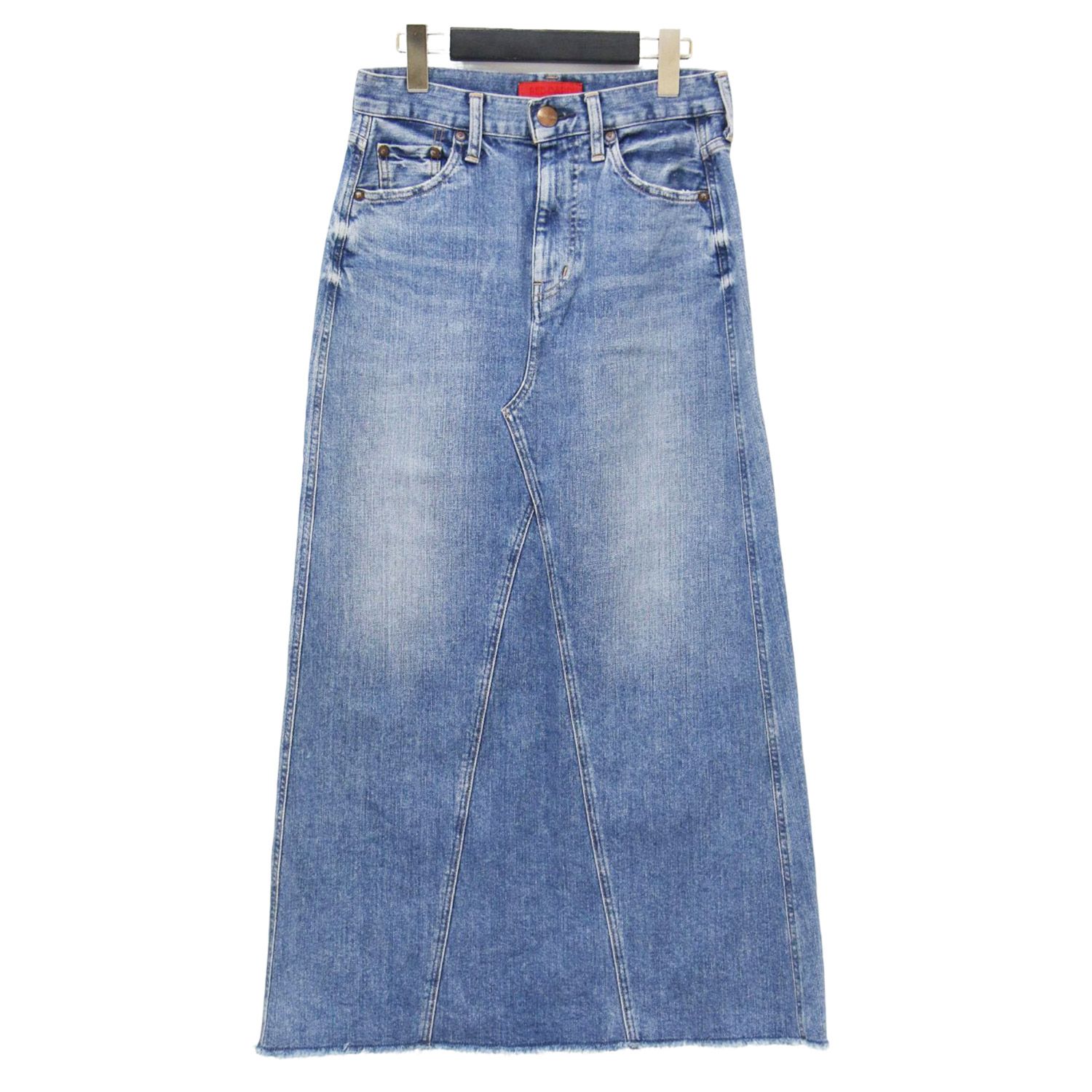 RED CARD レッドカード スカート ブルー サイズ 0 S ストレッチ カットオフ デニムスカート Maddie マキシ丈 ストレート 5ポケット スリット コットン ボトムス レディース