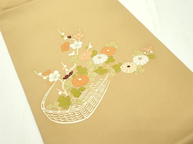 平和屋本店■極上　銀座　志ま亀　塩瀬　九寸名古屋帯　花籠文　金彩　狐色地　たとう紙付き　逸品　CZAA1720s5 平和屋本店□極上 銀座 志ま亀 塩瀬 九寸名古屋帯 花籠文 金彩 狐色地