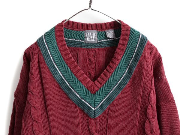 90s old GAP vネック チルデン コットン セーター L ビッグサイズ お得なクーポン配布中!】 90s OLD GAP コットン チルデン ニット