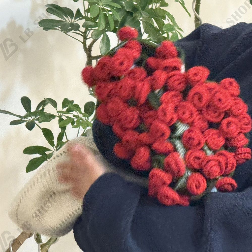 完成品] バラの花束 ブランケット れないお花 編み物 枯れない花
