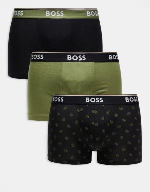 送料無料 ボス オレンジ メンズ トランクス アンダーウェア BOSS Bodywear 3-pack Power trunks in black green and all-over print Open miscellaneous