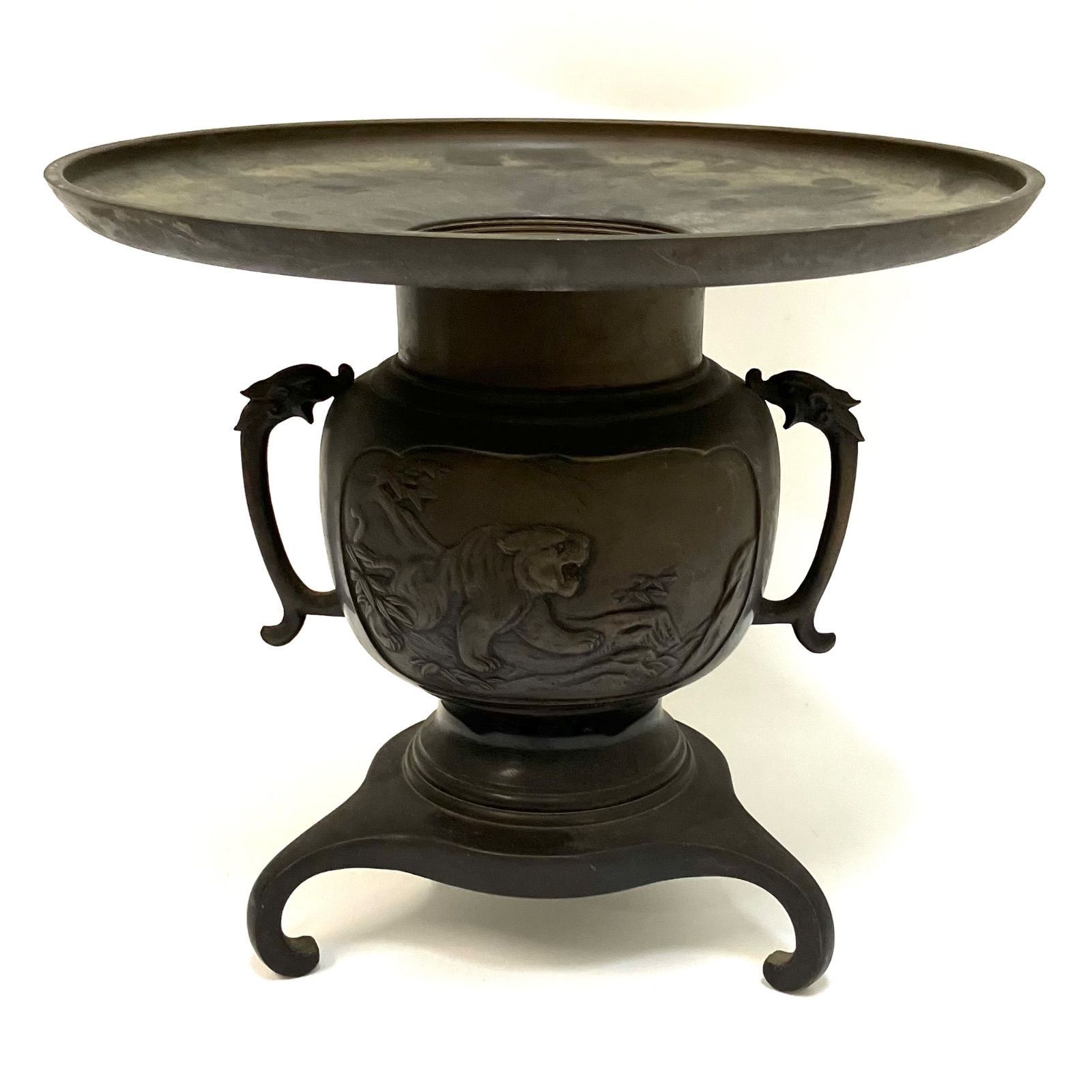 薄端 ＊龍虎柄 三脚 華道具 花器 アンティーク