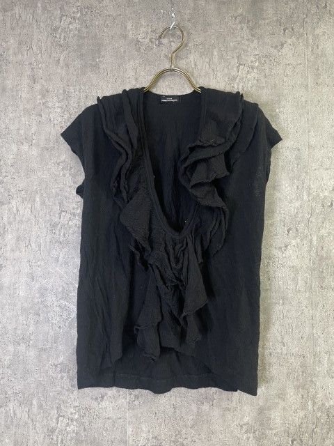 00S 日本製 Comme des Garcons tricot ｺﾑﾃﾞｷﾞｬﾙｿﾝﾄﾘｺ ﾉｰｽﾘｰﾌﾞ ﾍﾞｽﾄ ﾌﾘﾙ ﾉｰｶﾗｰ 変形 ﾌﾞﾗｯｸ 33929382