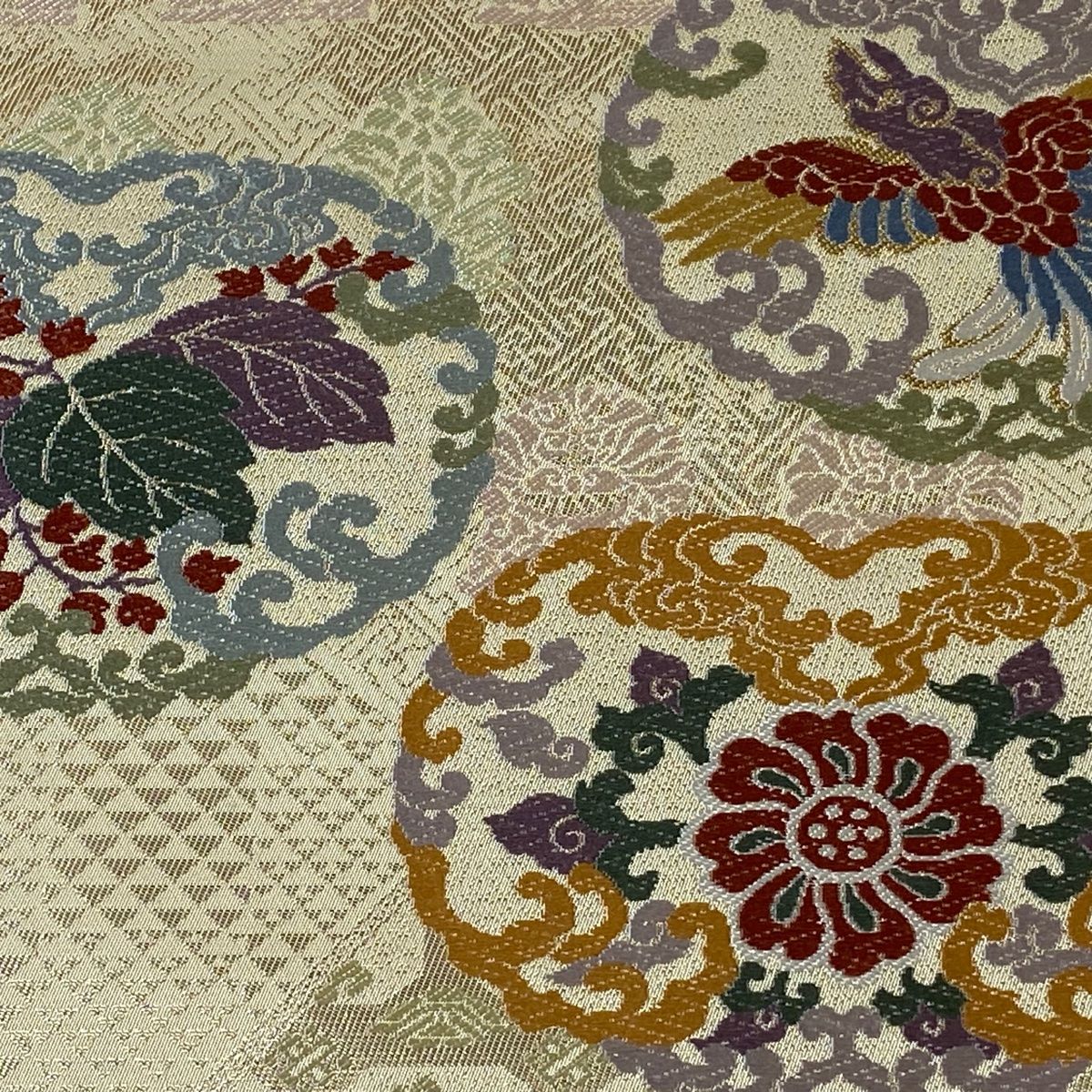 値下げ】袋帯 相良刺繍 金糸 花唐草模様 帯丈440cm 帯幅31cm y19-3436409【