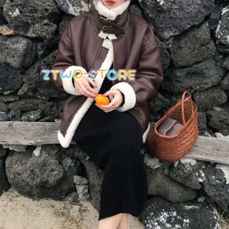 新品未使用/ロイヤルブルーのライダースジャケット【羊革とニット