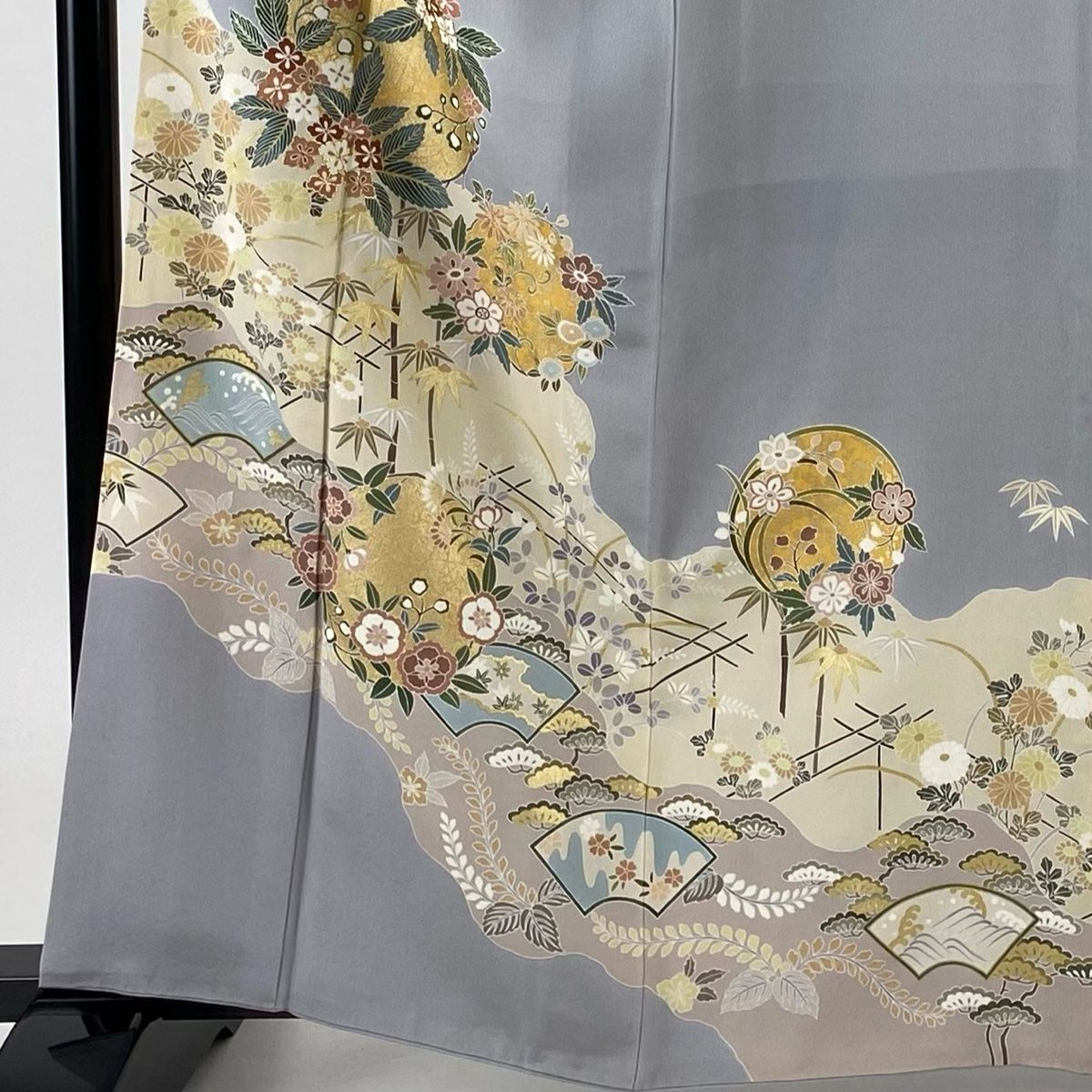 色留袖 美品 秀品 落款 一つ紋 風景 松竹梅 染分け ベージュ 袷 165cm