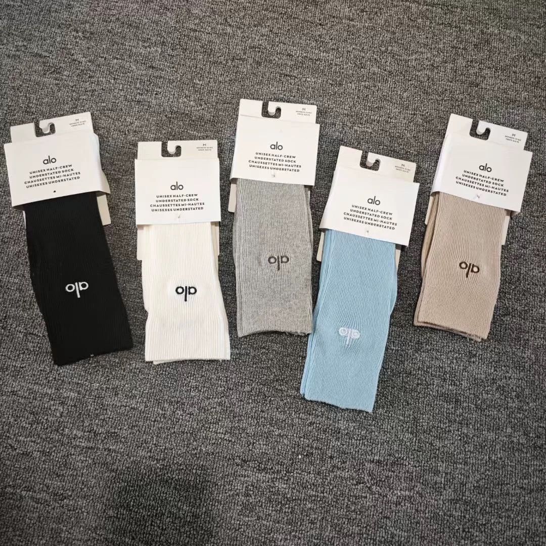 5点 ALO Yoga アローヨガ UNISEX HALF-CREW SOCK ソックス 靴下 双色｜ヨガ運動用｜小さいサイズの刺繍logo 5足